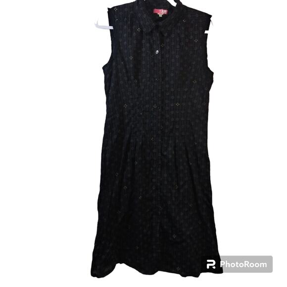 Lux Black Boho Button Front Shirt Dress Casual Festival Size Small - Picture 1 of 8